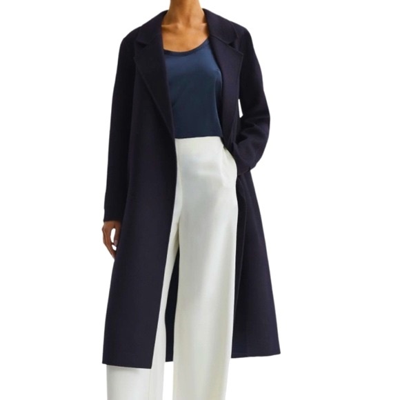 NWT Reiss Navy Brooks Belted Wool Blend Coat -Sz 10 - Picture 1 of 12